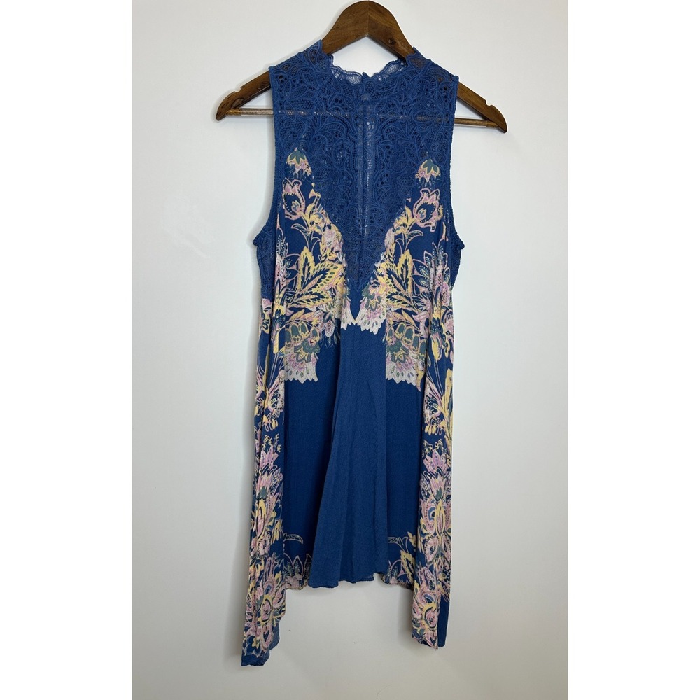 Intimately Free People Marsha Lace Slip Dress Blue Floral Mini Small Unlined - Picture 2 of 13